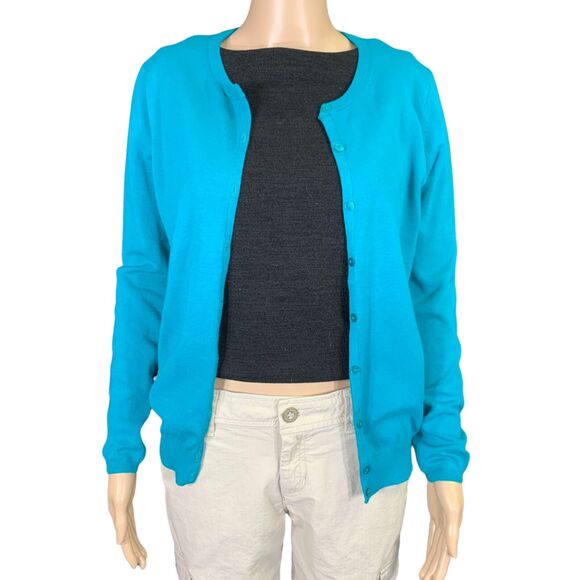 Zara Knit Womens Cardigan Sweater Lux Soft and Stretchy Button Down Teal Large - Picture 2 of 9